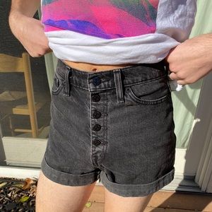 Black denim shorts